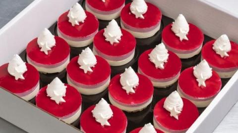 Kerstdessert van rood fruit van cassis en framboos met witte chocolade