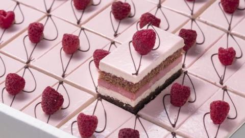 Bavarois dessert framboos met lichte kastanje smaak