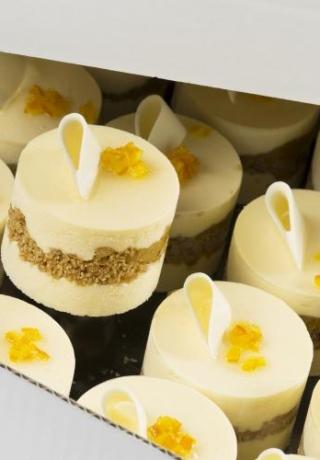 Bavarois dessert mascarpone met crumble crunch met sinaasappelvulling