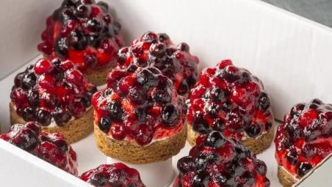 Bavarois dessert yoghurt bosvruchten met een sloffendeegbodem