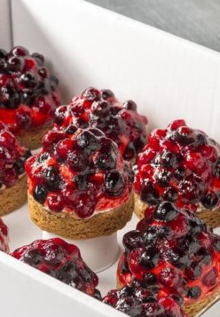 Bavarois dessert yoghurt bosvruchten met een sloffendeegbodem