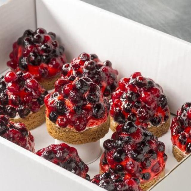 Bavarois dessert yoghurt bosvruchten met een sloffendeegbodem
