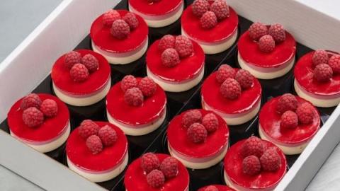 Rondje rood fruit met witte chocolade bavarois